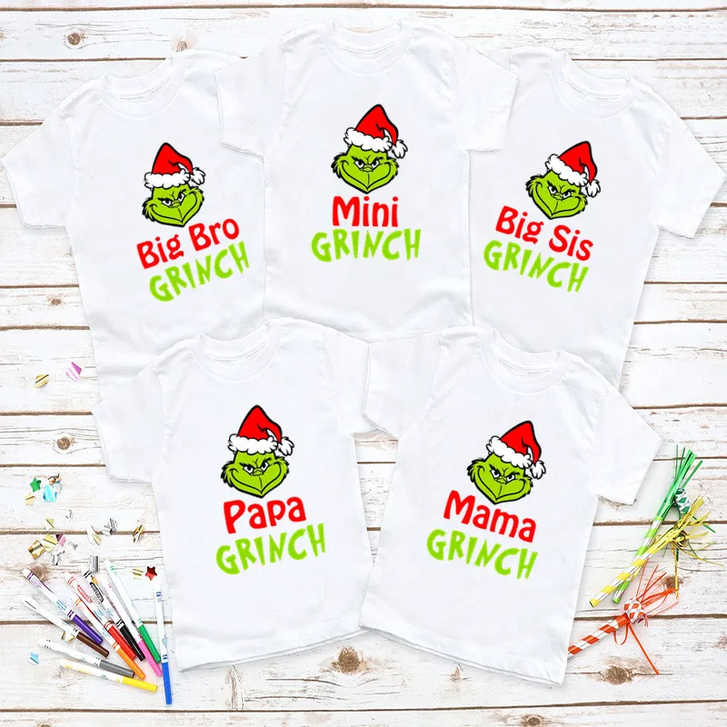 Рождественские Семейные одинаковые наряды Grinch смешная семейная футболка с