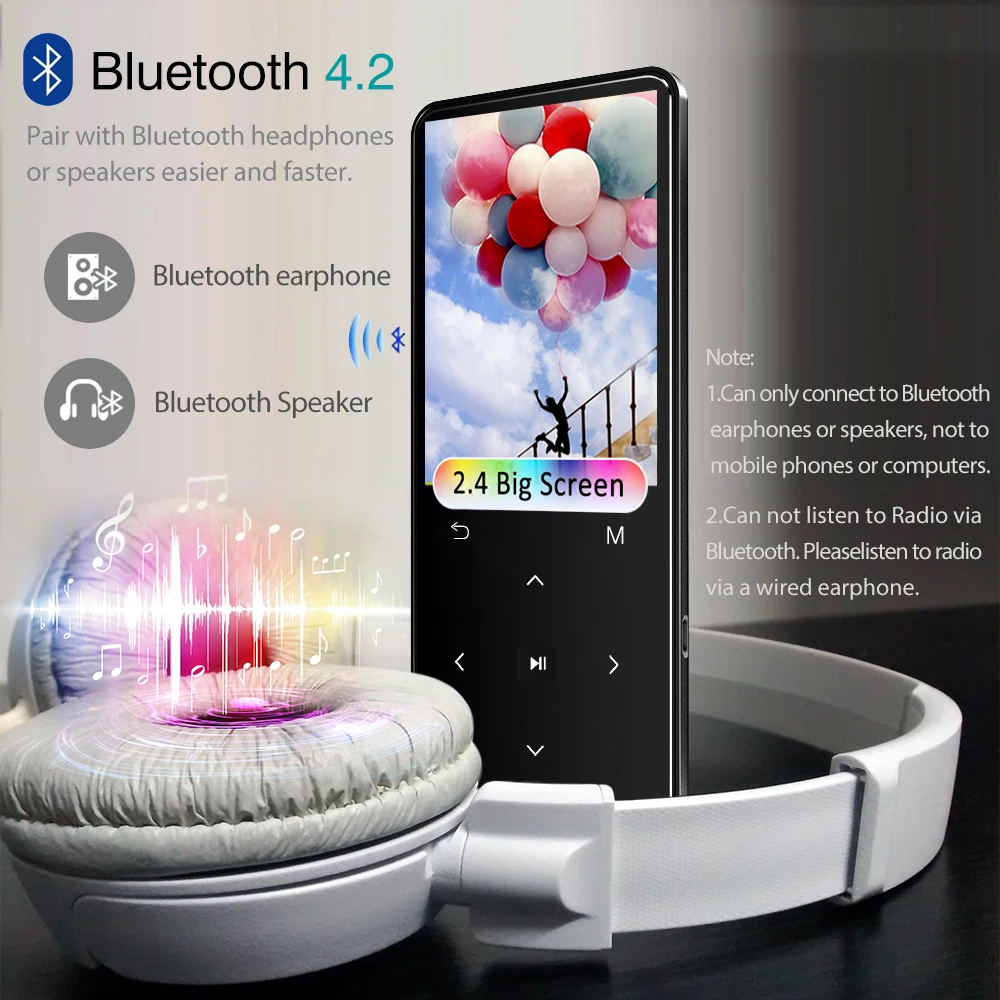 Фото MP3 плеер с Bluetooth FM-радио громкоговорителем наушниками сенсорными кнопками 2 4-дюймовым экраном HiFi Walkman Sport Flac Music для детей MP3 плеер с Bluetooth FM-радио громкоговорителем наушниками сенсорными кнопками 2 4-дюймовым экраном HiFi Walkman Sport Flac Music для детей