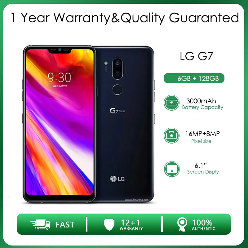 LG G7 ThinQ G710 Отремонтированный Разблокированный 64 ГБ/128 ГБ ROM 4G LTE Quad-core Задняя камера двойной sim 16 МП 6,1" Телефон.