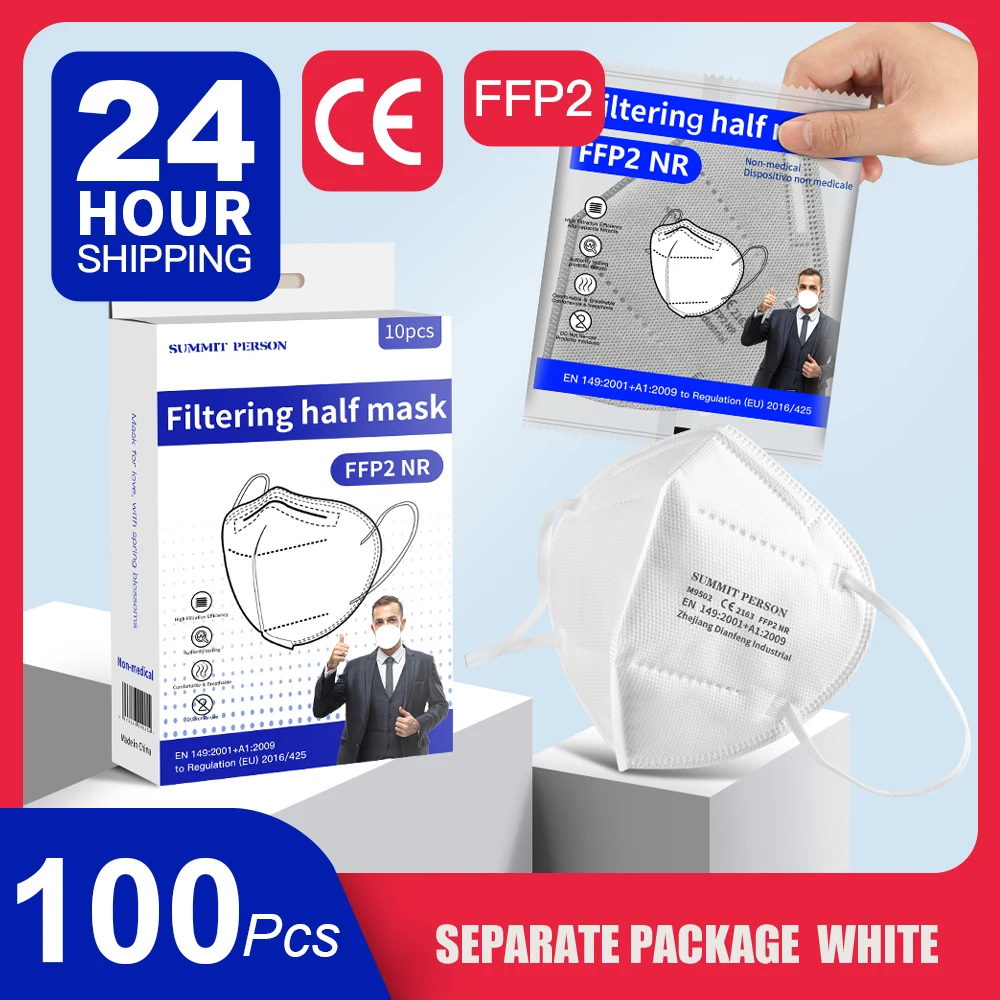 100-200 шт. Fpp2 KN95 CE сертифицированная FFP2 белая черная маска для лица Mascarilla Kn95mask