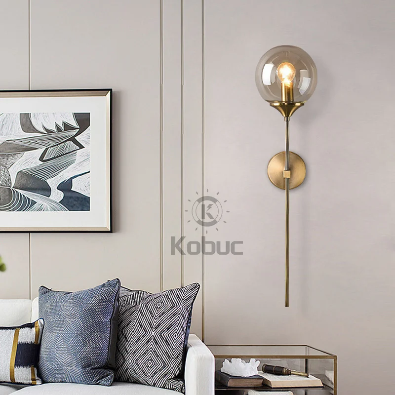 Современная стеклянная настенная лампа Kobuc золотые бра Круглый скандинавский