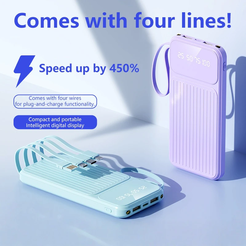 4IN1 100000 мАч Power Bank с быстрой зарядкой и цифровым дисплеем большой емкости для Xiaomi Huawei iPhone 17Promax 2026