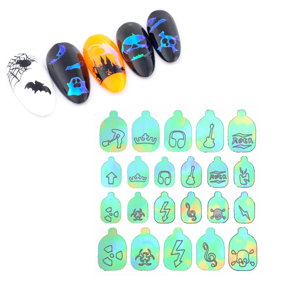 22pcs Nail Art Holographic Flame Stickers Tips Wraps Foil Transfer Adhesive Glitters Acrylic DIY Decoration | Красота и здоровье