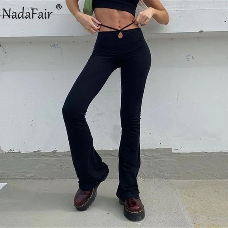 Женские обтягивающие брюки Nadafair черные облегающие с высокой талией в стиле