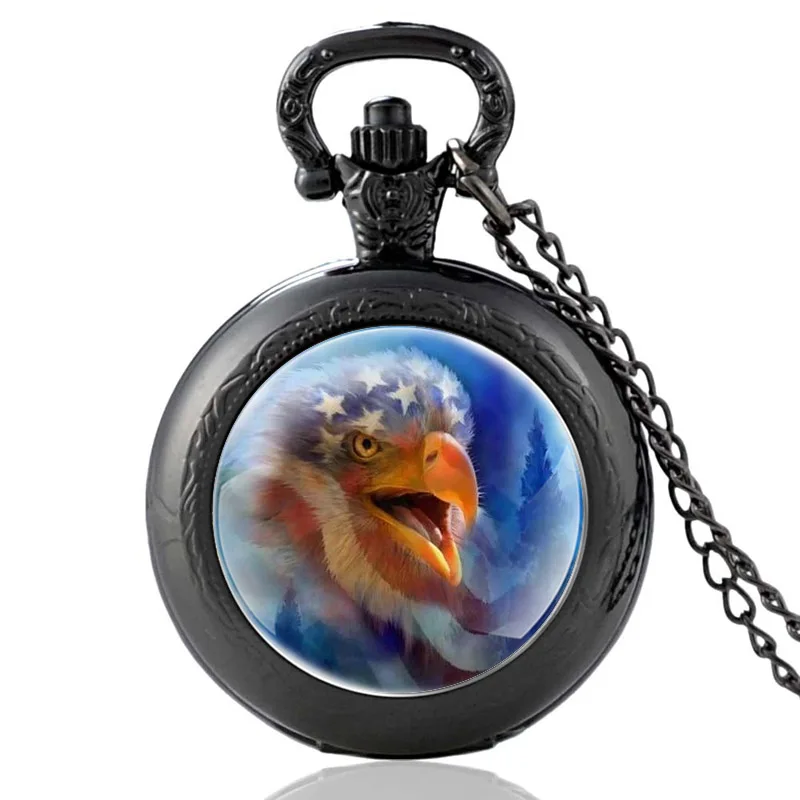 Классические черные винтажные кварцевые карманные часы с американским флагом и