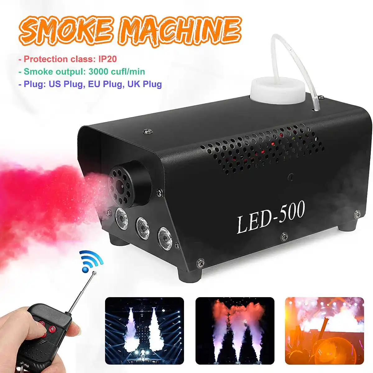 дым машина 500 Вт дымовая с дистанционным управлением RGB LED DJ Thrower вечеривечерние