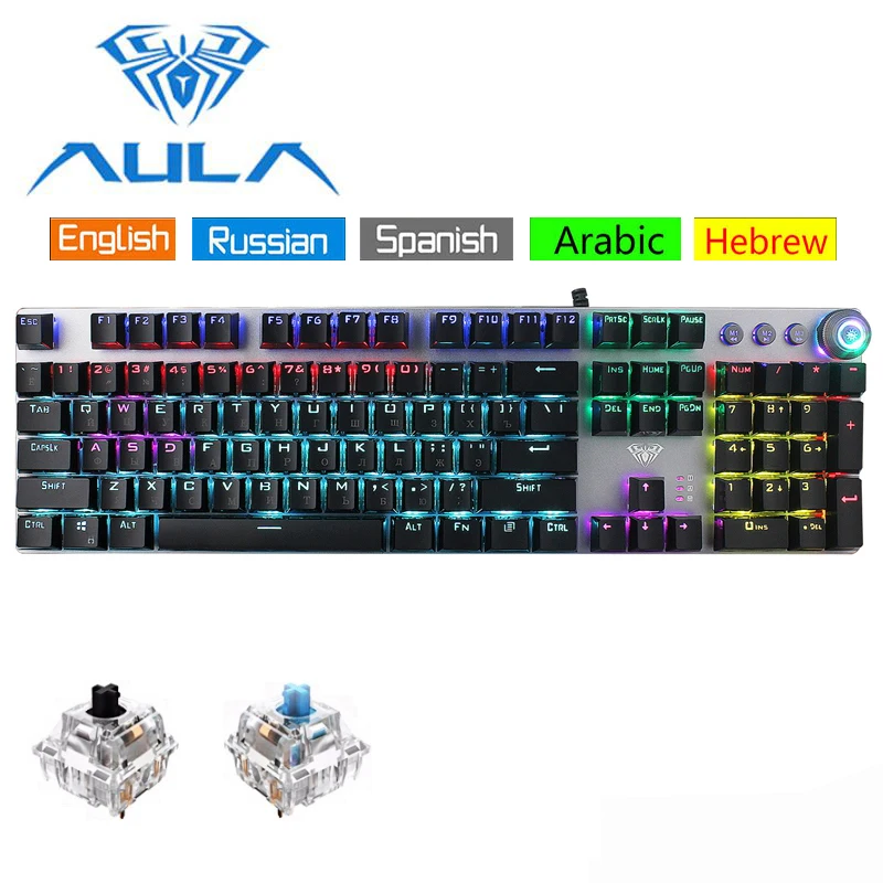 Механическая клавиатура AULA черный синий переключатель 104 светодиодный