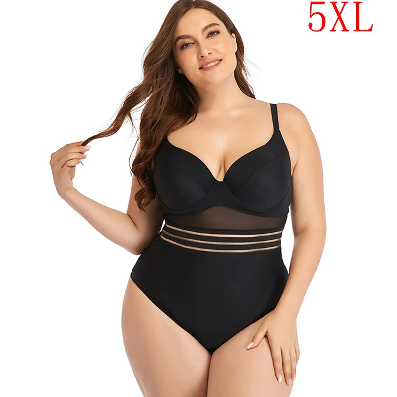 Новинка 2021 размера плюс 5XL женский сексуальный однотонный купальник-бикини с