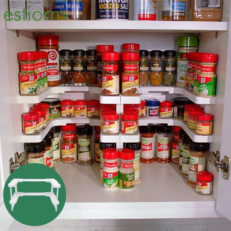 Deluxe Stackable Spicy storage shelf Adjustable Expandable Seasoning Spice Rack Pantry Cabinet Organizer kitchen Shelves White | Дом и сад