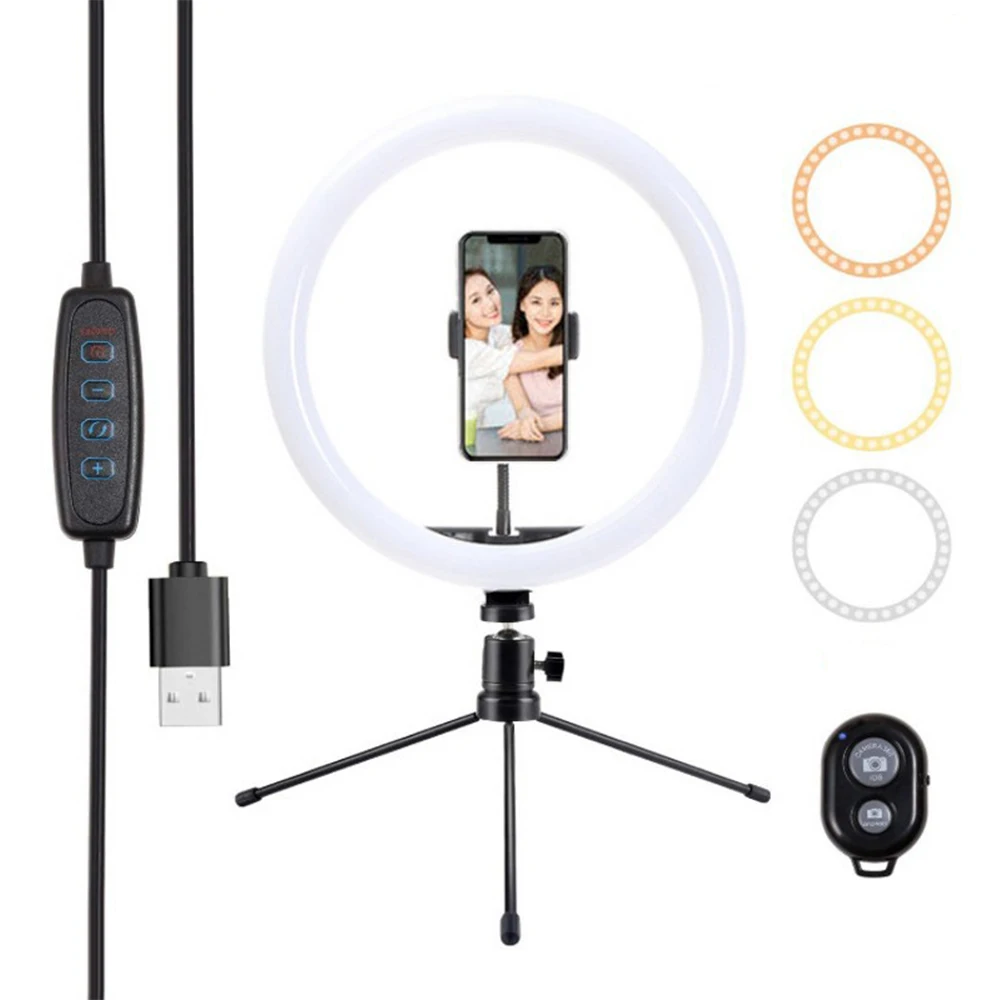 Светодиодный кольцевой светильник 2900-6500K со штативом и держателем для телефона |