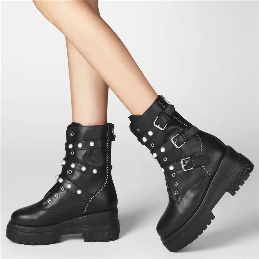 Женские ботинки в стиле панк из коровьей кожи высокие туфли-лодочки на платформе