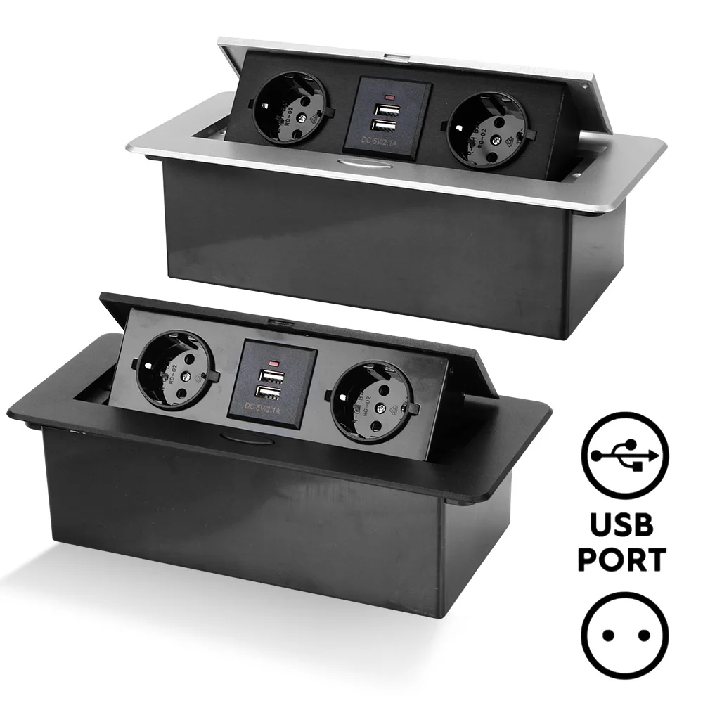 Настольная розетка европейского стандарта с USB зарядкой медленно выдвигающаяся