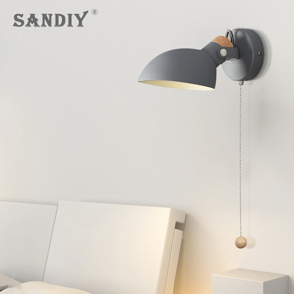 SANDIY Nordic Wall Lamp Rotatable Reading Lights Adjustable Bedside for Bedroom Foyer Novelty Indoor Lighting Macaron Color | Лампы и