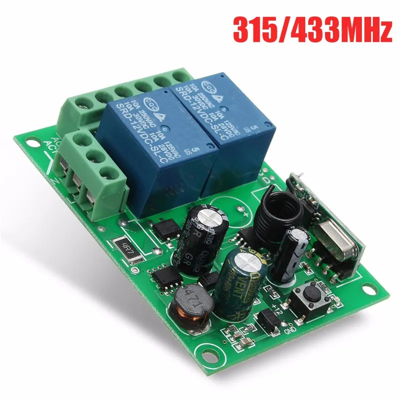 Умный дом DC 12V 220V 10A 315/433MHz 2-канальное беспроводное реле RF дистанционное
