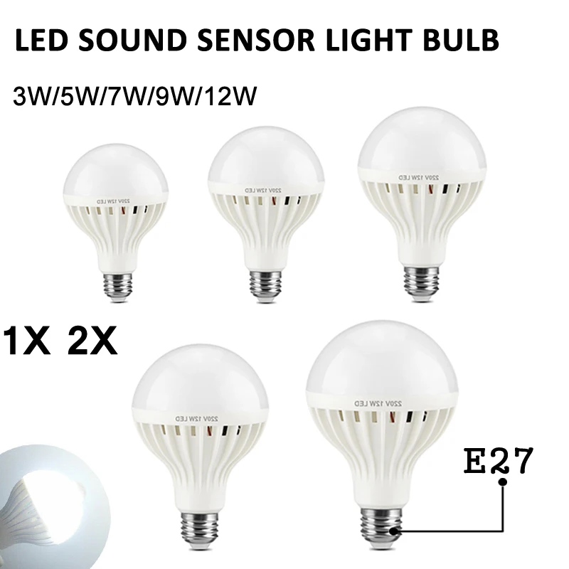 Автоматический вкл/выкл E27 3W/5 Вт/7 Вт/9 Вт/12 Вт Светодиодный светильник с датчиком