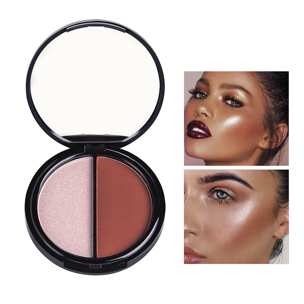 2 Colors Face Pressed Powder Brighten Highlighter Contour Repair Smooth finish concealer setting powder natural | Красота и здоровье