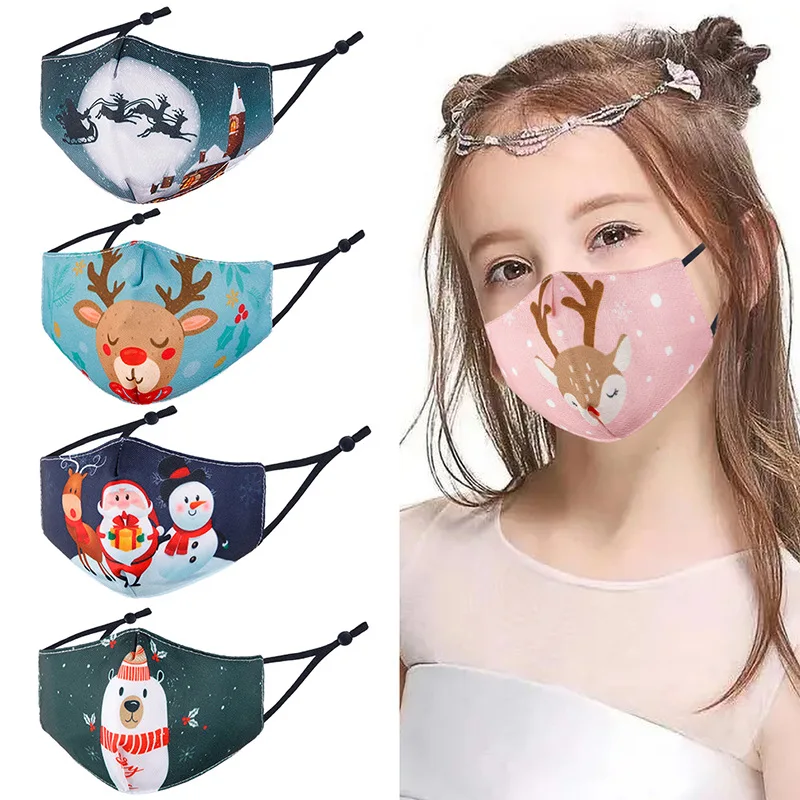 Child Reusable Breathable Face Mask Christmas Pattern Print Adjustable Earloop Mouth Cap Kids Anti Smog Dustproof Washable Masks | Красота и