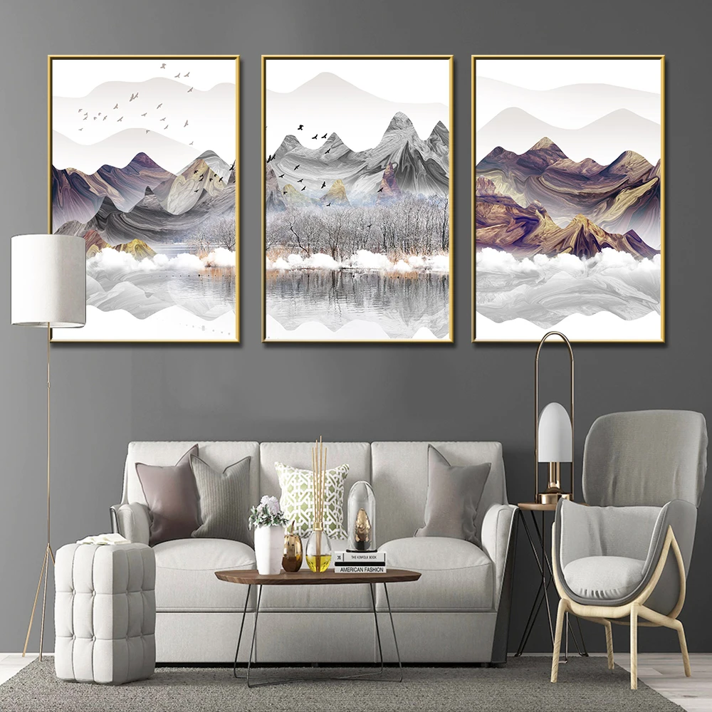 Забавные три горы картины настенные художественные холст плакат печать