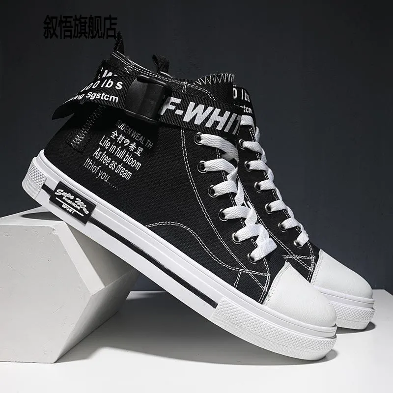 Черная парусиновая обувь на высоком каблуке Мужская для отдыха в стиле Хана