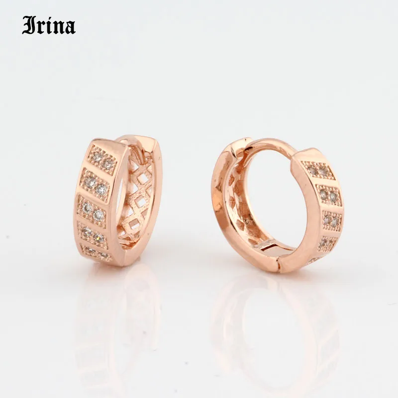 Женские серьги-кольца с фианитом розовое золото 585 пробы | Украшения и аксессуары