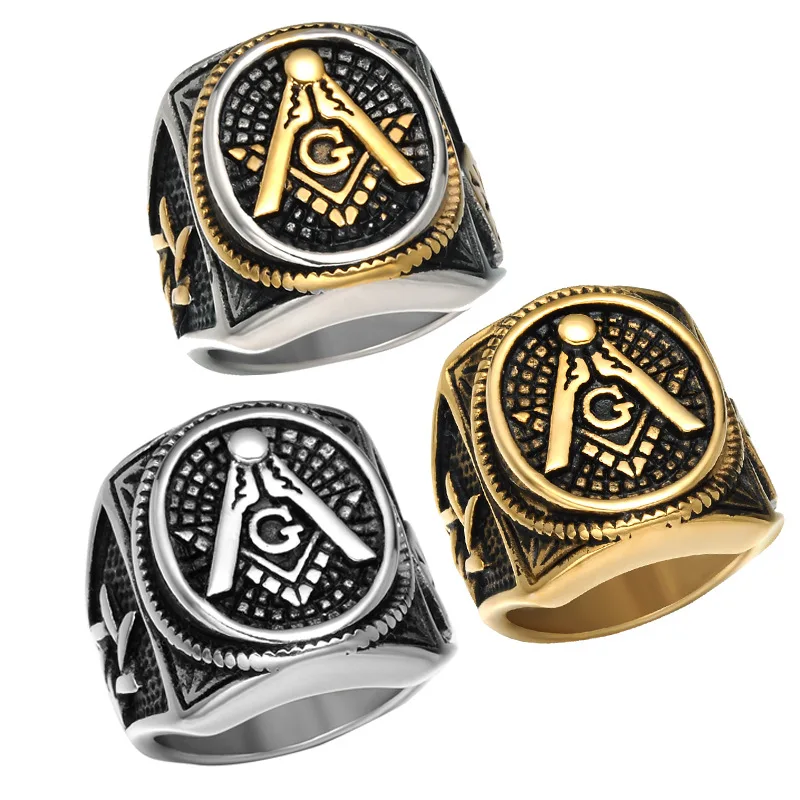 Men's Silver color Oval Freemason Templar Masonic Ring Jewelry |