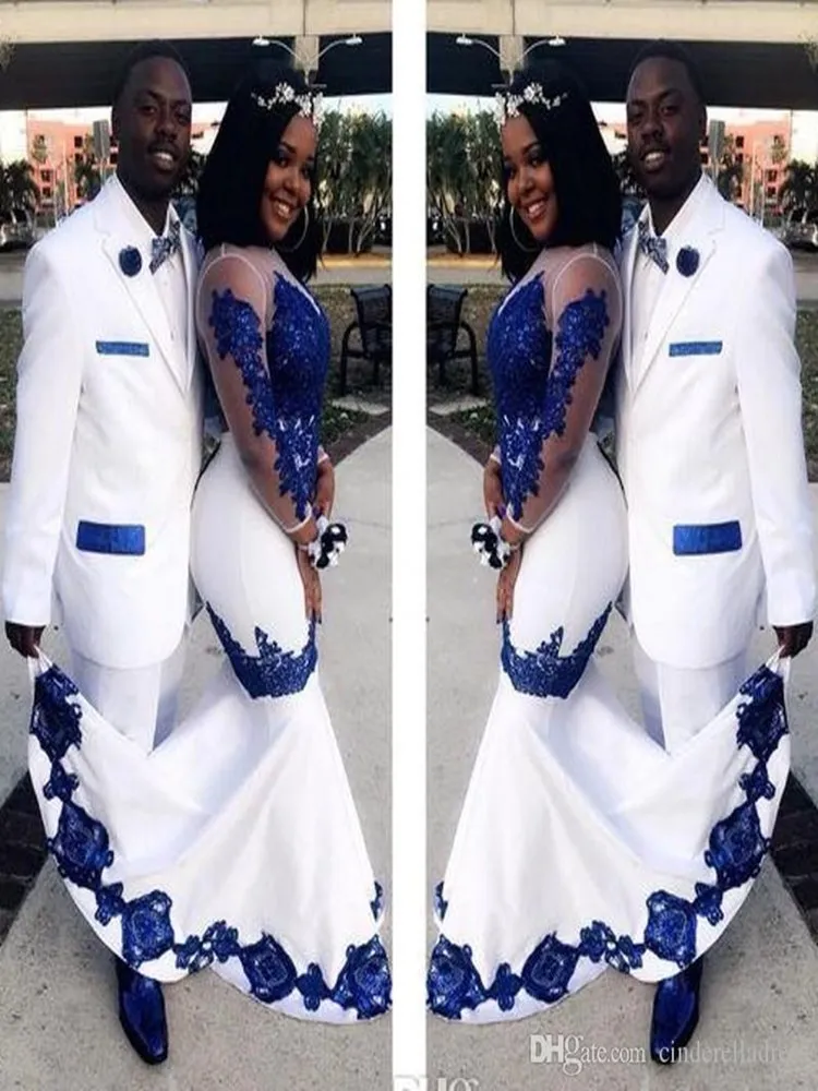 Вечернее атласное платье Aso Ebi с длинными рукавами аппликацией ярко-синего цвета