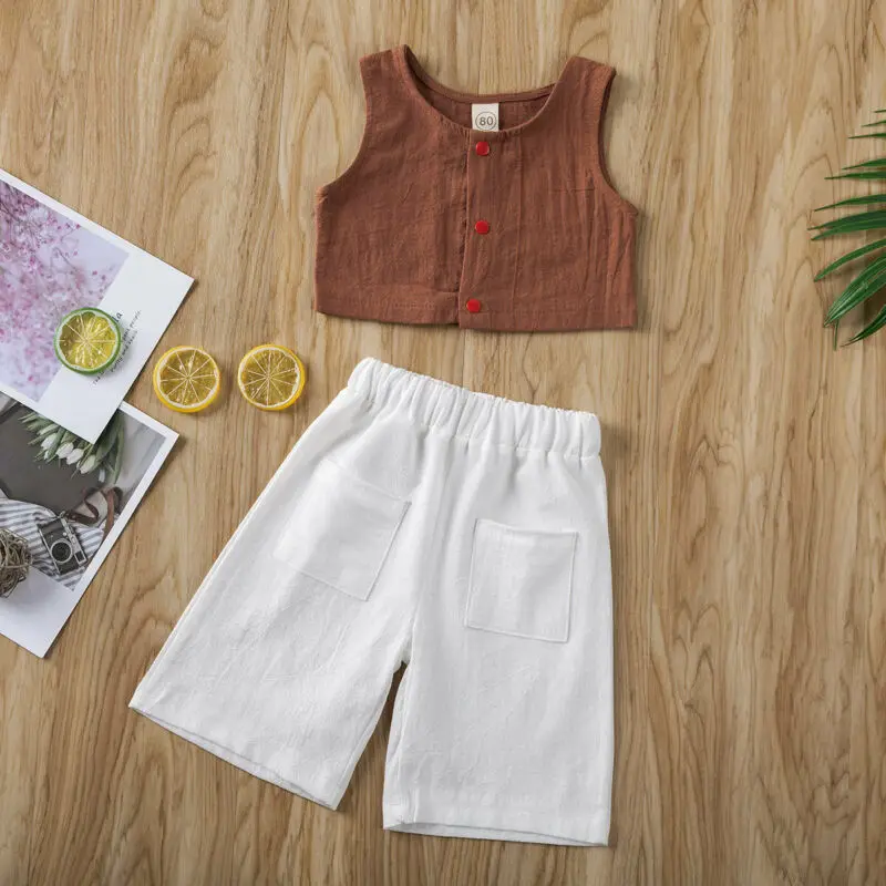 Комплекты одежды PUDCOCO для девочек льняные повседневные комплекты Топы + штаны