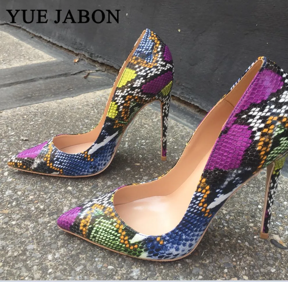 YUE JABON snake pattern colorful print high heel women pumps pointed toe Stiletto sexy lady wedding shoes size 35-43 | Обувь
