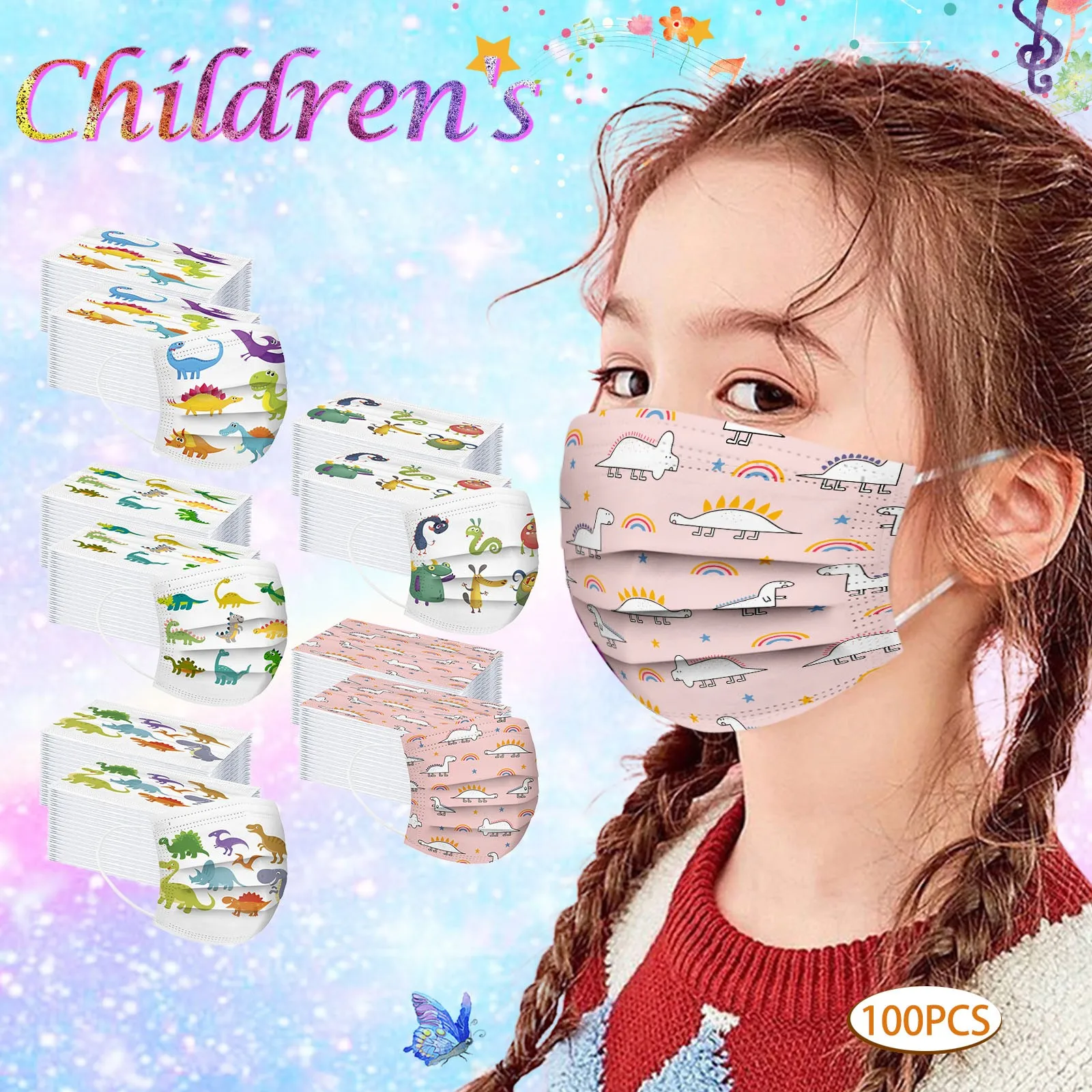 100 шт. одноразовые детские маски для лица с мультяшным принтом | Красота и