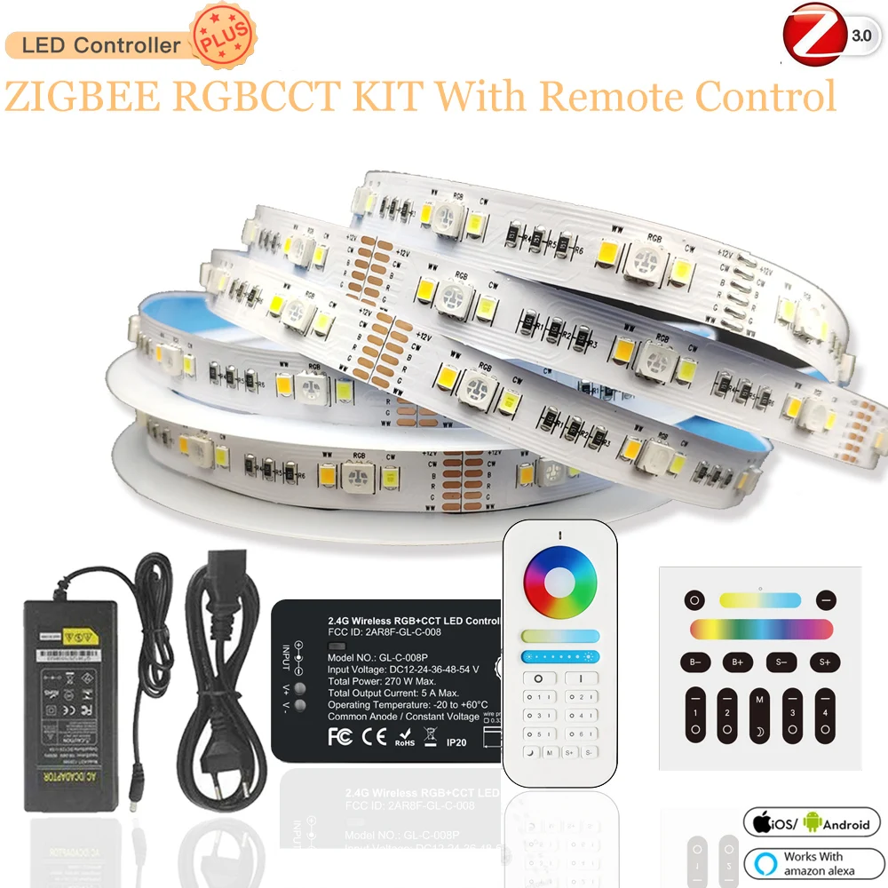 Контроллер Zigbee 3 0 RGBCW Plus + 2 4G RF пульт дистанционного управления 12 В 5050 2835 RGB CCT 90