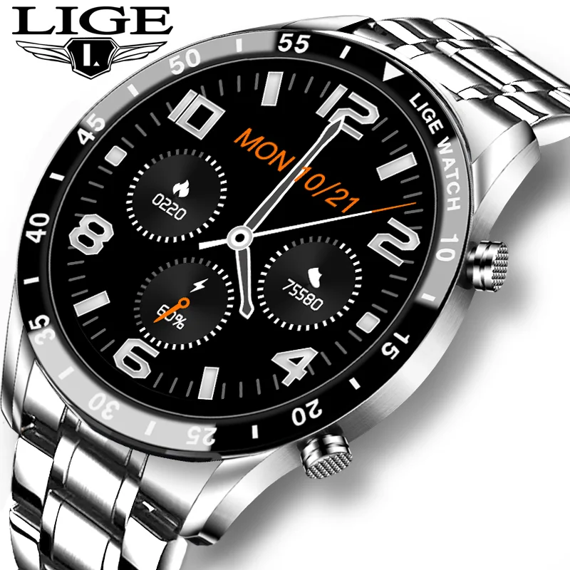 Новинка 2020 мужские часы LIGE со стальным браслетом фитнес-часы с пульсометром и