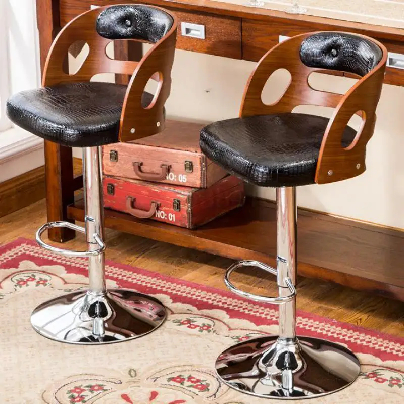  Bar Chair American Retro Stool Solid Wood Bench Back Lifting Rotating |
