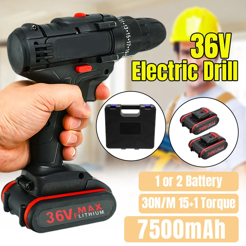 36V Household Electric Drill Wrench Driver 7500mAh Double Speed Cordless Rechargeable Lithium Battery Screwdriver | Инструменты