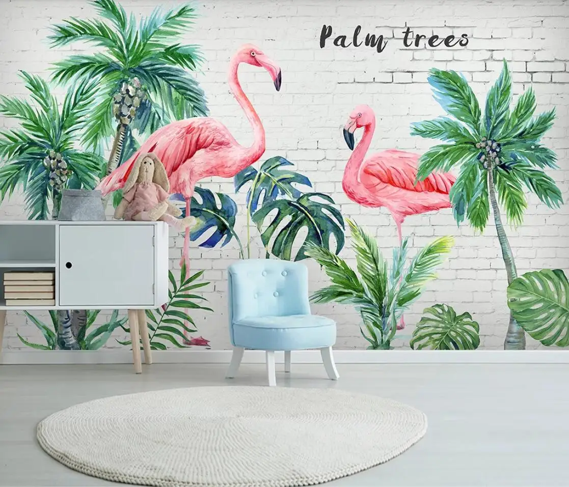 Тропический обои с изображением пальмы Нордический дождевой лес Настенный мурал Искусство декор Макияж Задник Фламинго Бумага Дом Пользовательские.
