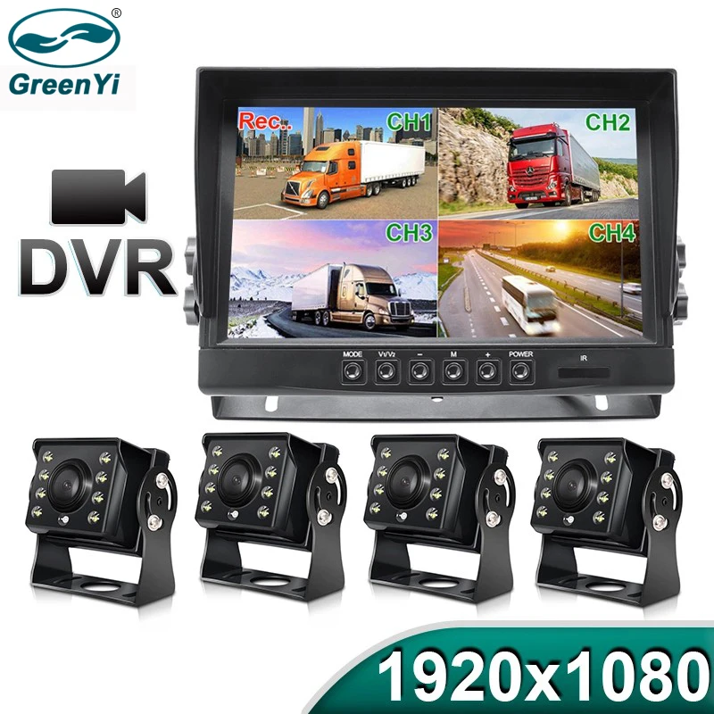 GreenYi HD AHD 1920*1080P 9 дюймов IPS экран автомобиля 4CH DVR видео рекордер для контроля уровня