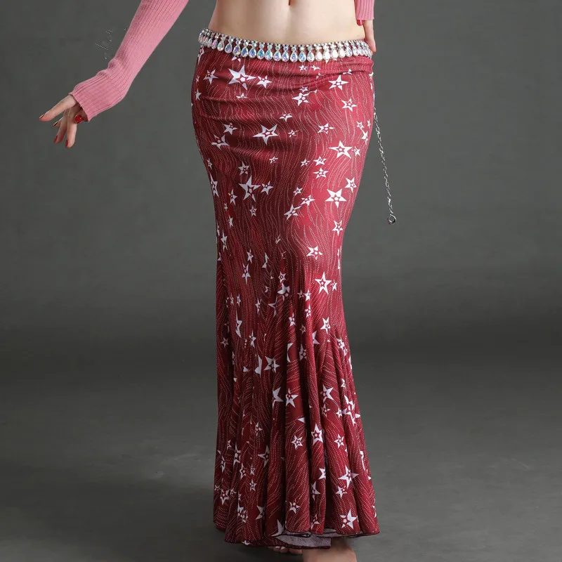 Women belly dance fish tail skirt hip scarf Oriental waist towel one piece dress group training performance painting | Тематическая