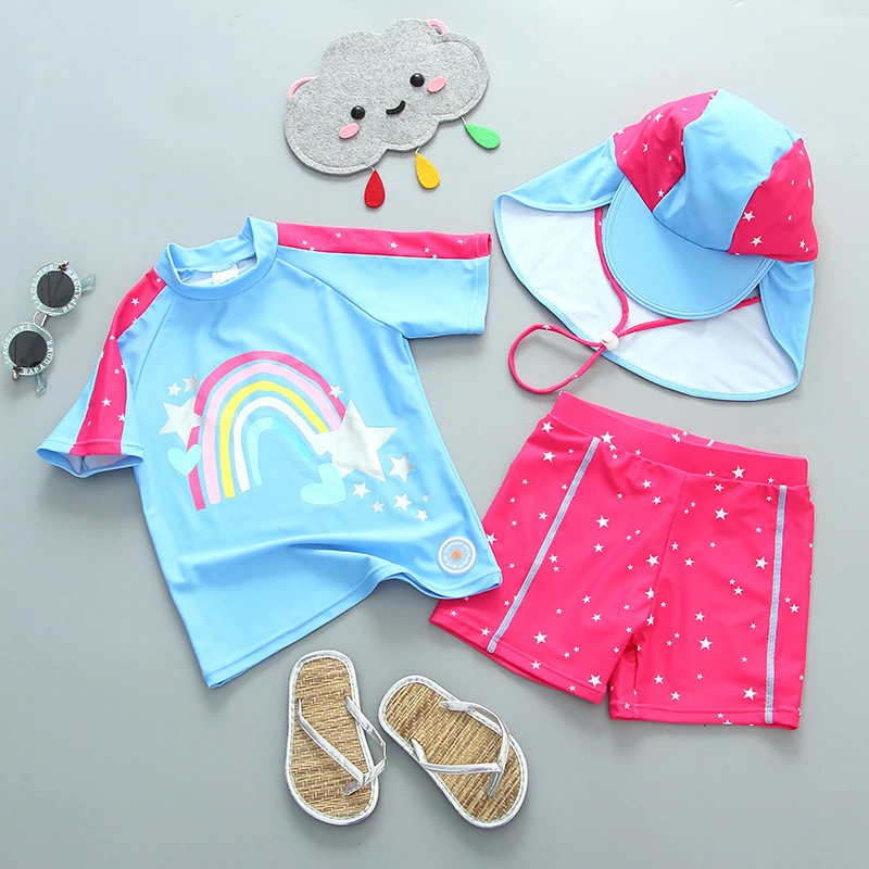 Girls Swimwear 2021 New UPF50+ Toddler Swimsuit Girl With UV Protection Swim Wear Rainbow Children's Bathing Swimming Suit | Спорт и