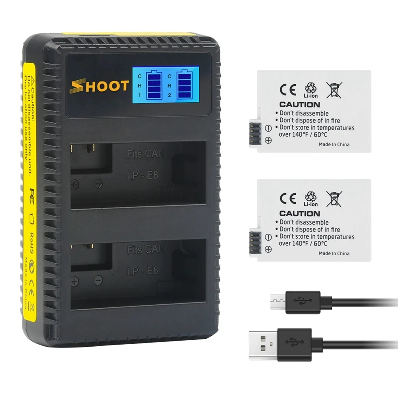 Горячая 3C-SHOOT 2 шт. 1200 мА/ч LP-E8 Батарея с светодиодный Dual USB Зарядное устройство для