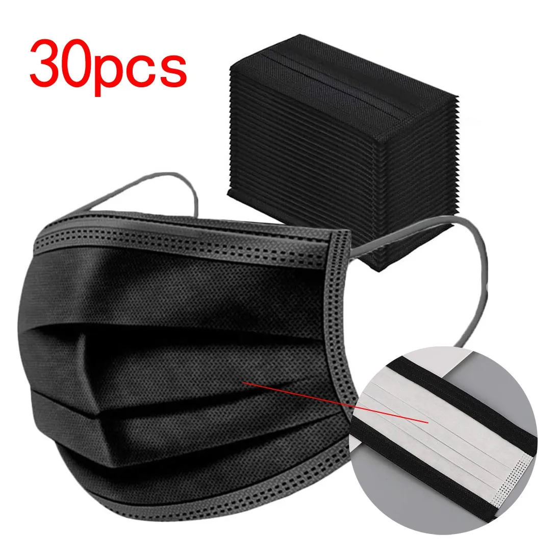 30pcs 3ply Mask Black Mouth Cover Protect Nose Soft And Breathable Protection Facemask Mascarilla Mouth-muffle Face | Красота и