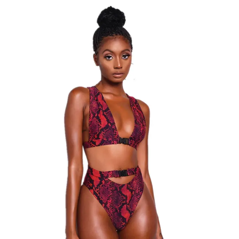 SGCHUA 2020 New Snakeskin Print Bikini Purple Swimsuit Women XL Sexy Thong Swimwear Brazilian Beach Biquini May Bathing Suit | Женская