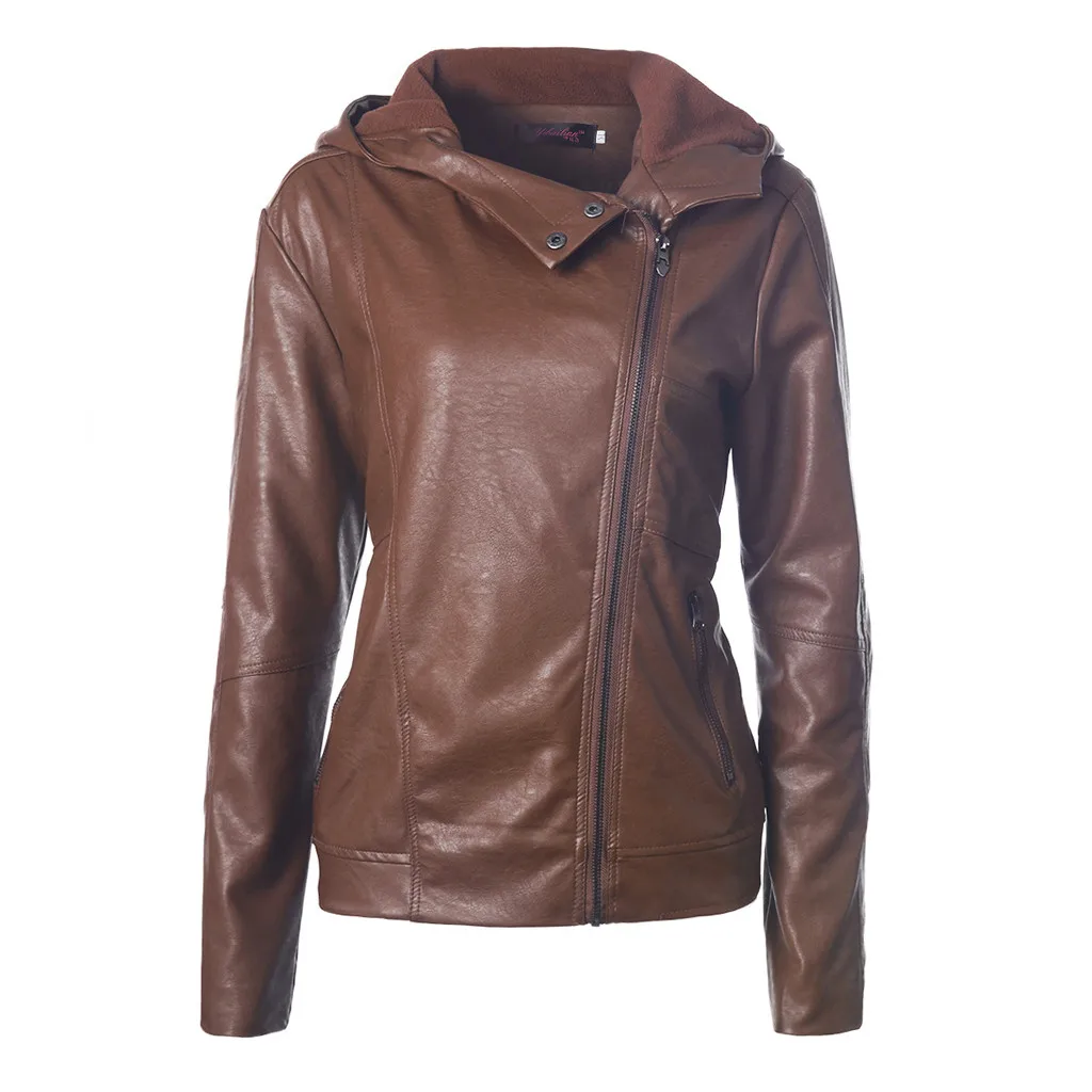 Мягкая Свободная куртка из искусственной кожи Женская Черная байкерская