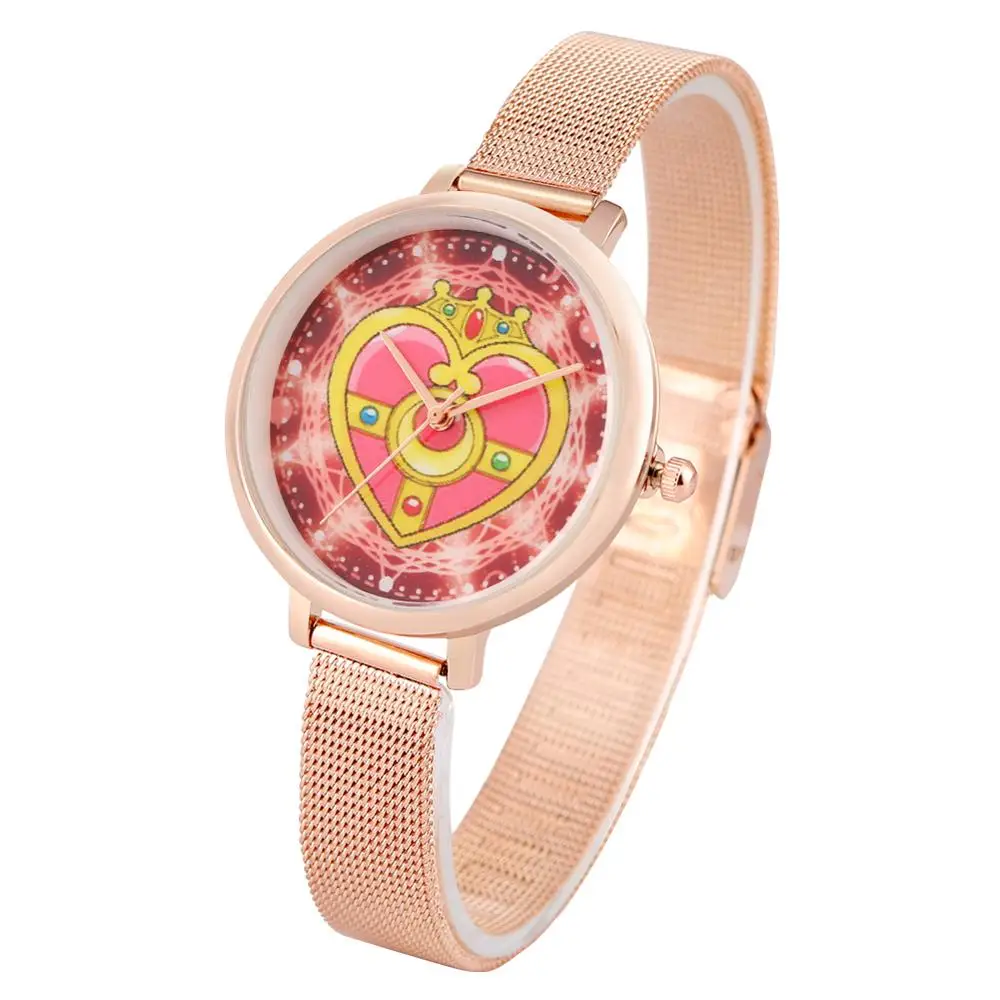 Sailor Moon Heart-shaped Quartz Watch Stainless Steel zegarki damskie Premium Mesh Band Wristwatch Ladies reloj mujer juvenil | Наручные