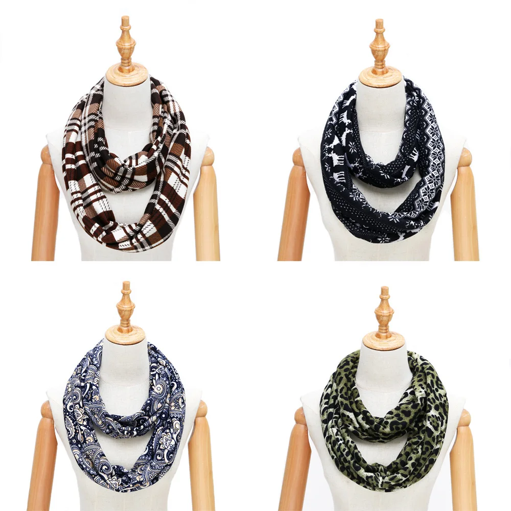 2019 женский шарф с принтом и карманом зимние шарфы бесконечности шейный круглый