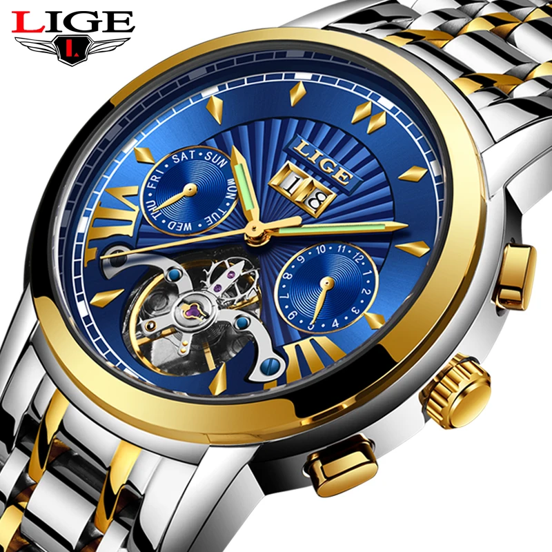 LIGE Mens Watches Top Brand Luxury Casual Fashion Watch Men Military Sport Automatic Waterproof Mechanical Parnis | Наручные часы