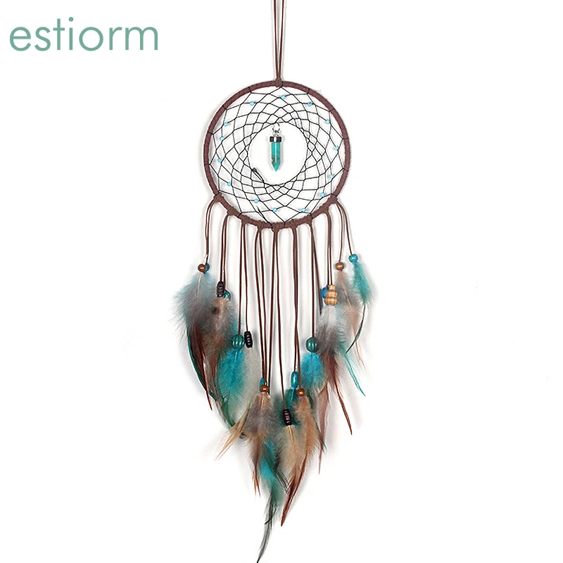 Большой Ловец снов с синими перьями круглые подвесные украшения ручной работы