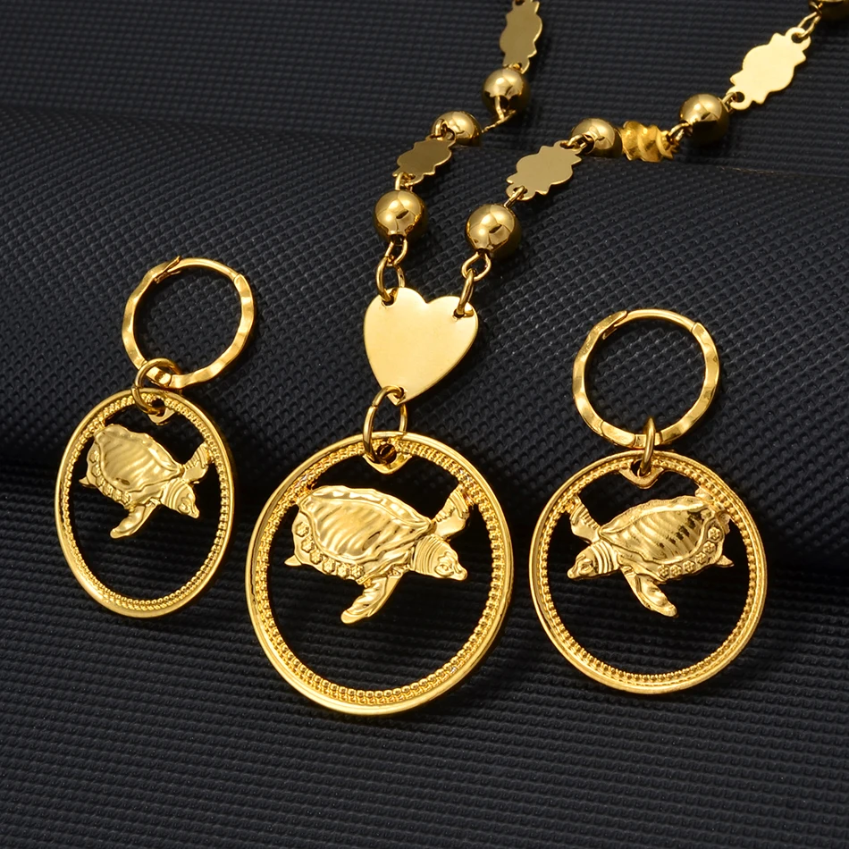 Комплект украшений Anniyo в виде черепахи круглые подвески ожерелье серьги