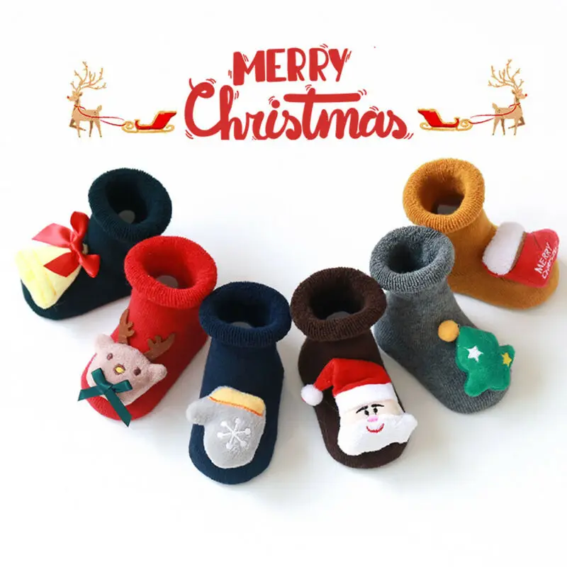 В 2020 году новые От 0 до 3 лет милые детские рождественские чулки носки-тапочки с