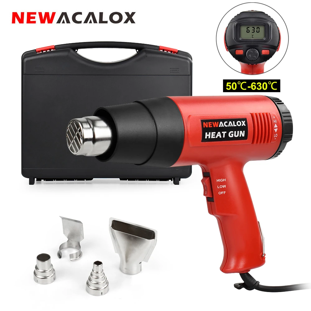 NEWACALOX 2000W Heat Gun 220V Hot Air Kit with Large Digital LCD Display Variable Temperature 4 Nozzles Tool Box for Crafs | Инструменты