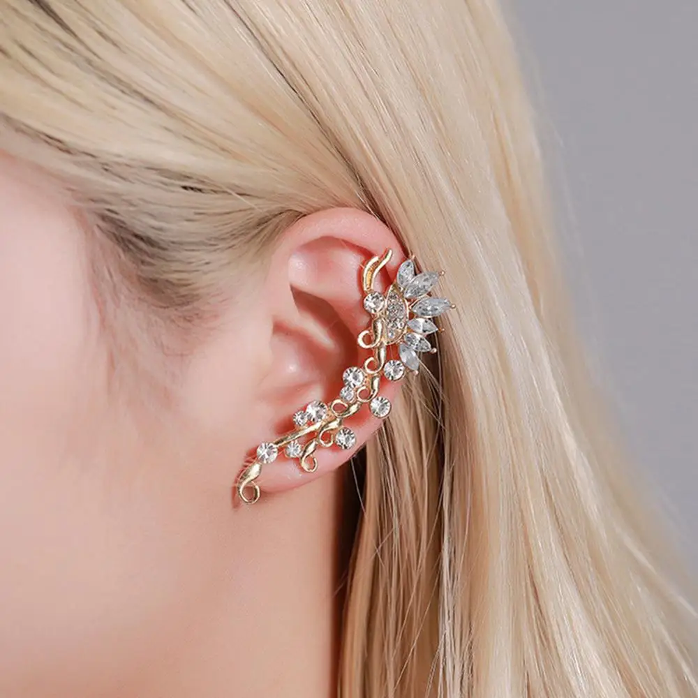 Роскошные блестящие серьги-клипсы Стразы в виде бабочки и цветка Длинные