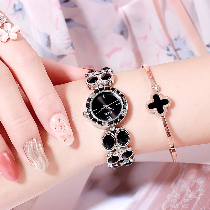 Часы Binzi женские из розового золота брендовые Роскошные Кварцевые с сетчатым